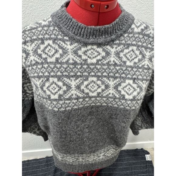 Wool Fair Isle Sweater Gray Cream Nordic Winter Pullover - Picture 2 of 6